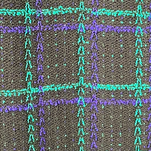 SOLD St John Signature Santana Knit Longline Cardigan Sweater Plaid Quiet Lux L - Picture 9 of 9